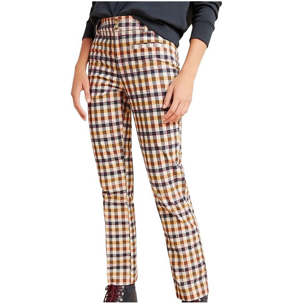 Anthropologie Essential Collection Plaid Slim Straight Leg Pants Multi Color 4